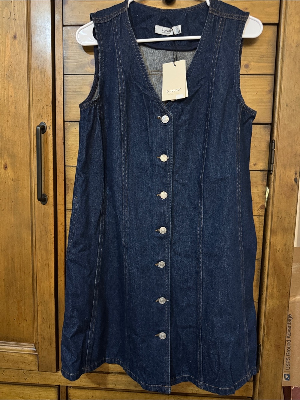 Button-Front Dark Blue Denim Mini Dress by B.Uliana
